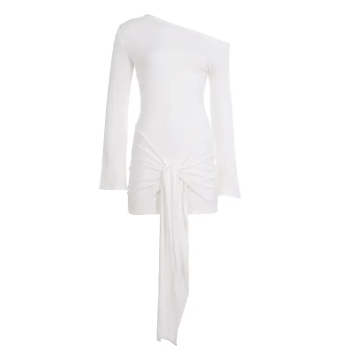 Robe moulante Sexy à nœud froncé pour femmes, élégante, couleur unie, épaules dénudées, asymétrique,
