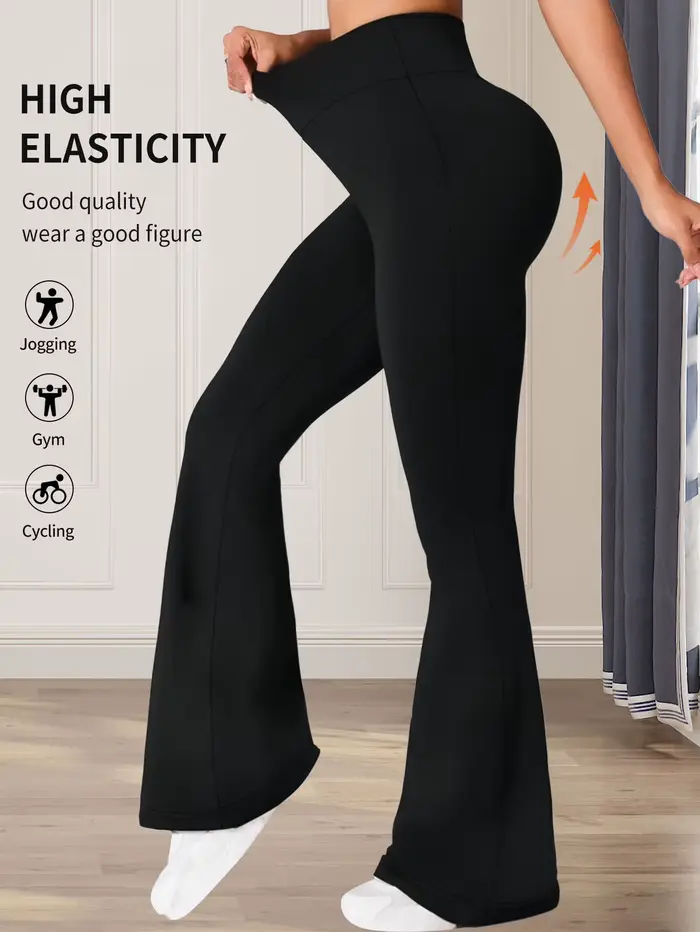 Pantalon évasé moulant taille haute pour femmes, pantalon noir long à jambes fines, pantalon fin à j