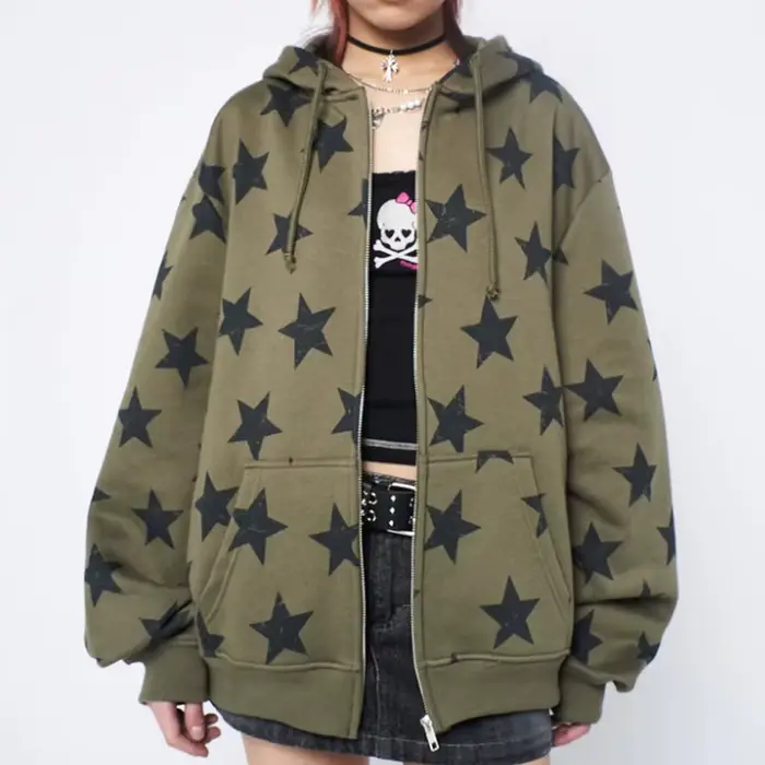 Veste à capuche en polyester et élasthanne vintage star design pour femmes streetwear années 2000 hip hop goth harajuku occasions spéciales