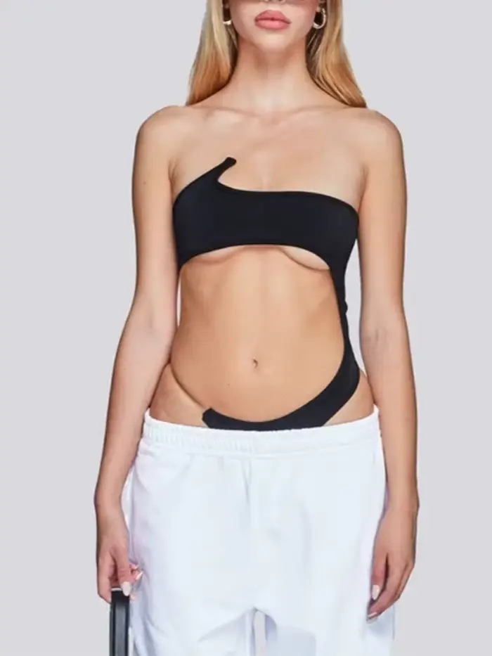 Asymetrické duté telo, sexy spodná bielizeň, dámske topy, plážové oblečenie, jedno rameno, jeden kus, tesné ženské body, bez ramienok
