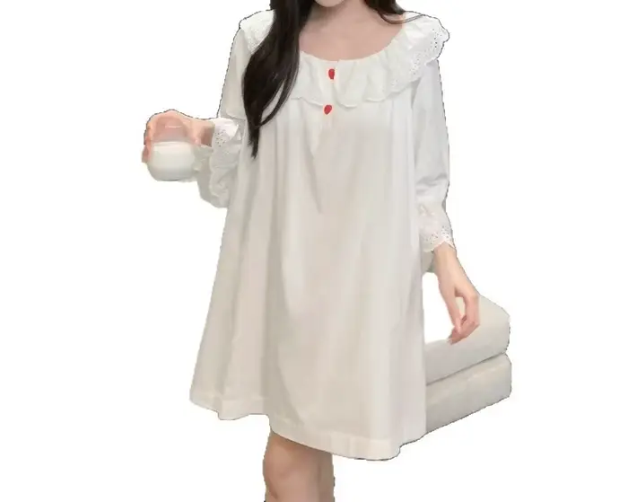 Retro Pure Lust štýl nočná košeľa, čipka s dlhým rukávom letné pyžamo, roztomilé a sexy pre dievča, domáce oblečenie