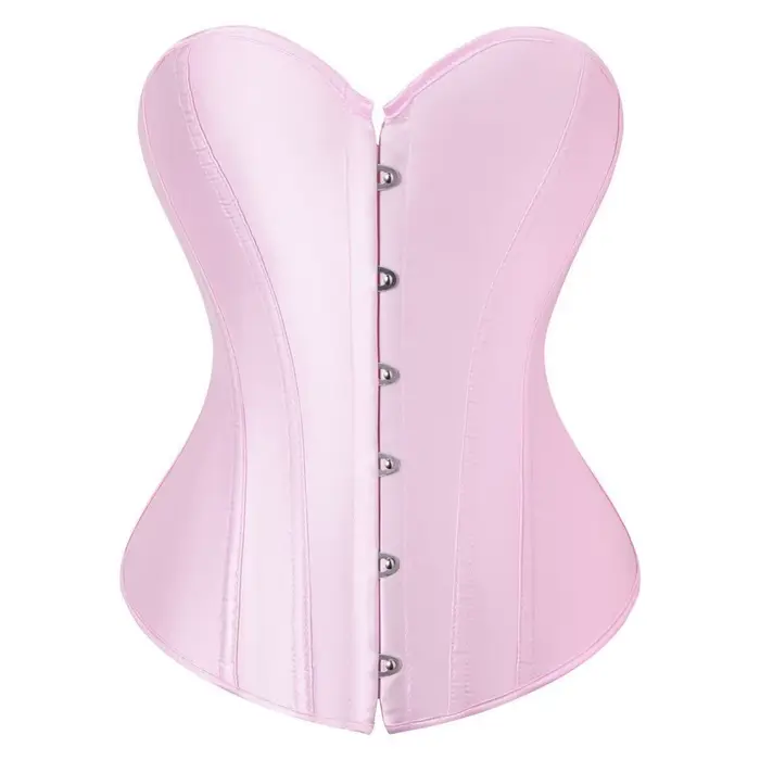 Corset bustier rose en satin pour femme, sans bretelles, avec fermeture frontale, amincissant et scu