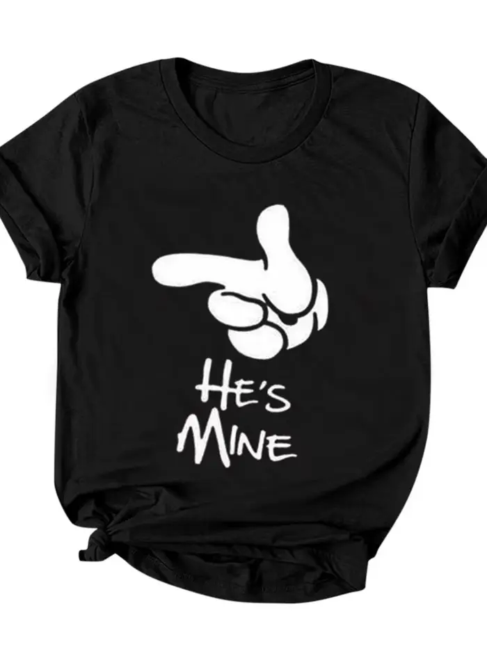 T-shirt manches courtes col rond pour couple, I'M Hers He's Succion Print, T-shirt à la mode pour le