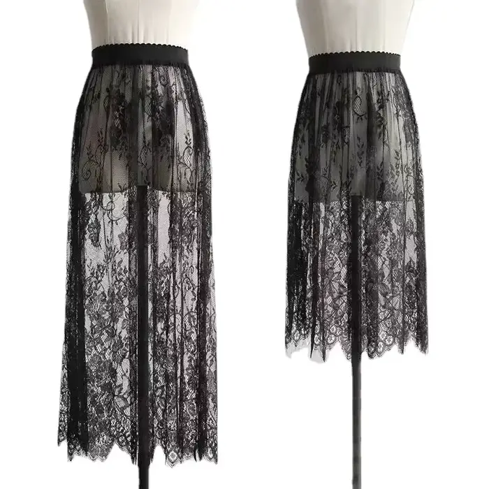 Été femmes maille dentelle Transparent longue Tulle jupe mode coréenne Sexy dames élastique taille h