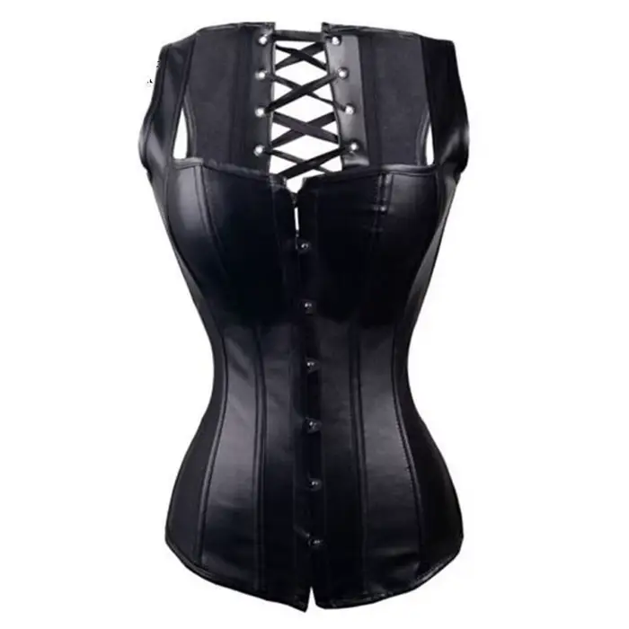 Corset sous-poitrine en cuir Steampunk pour femme, sexy, cincher de taille gothique à lacets, avec b