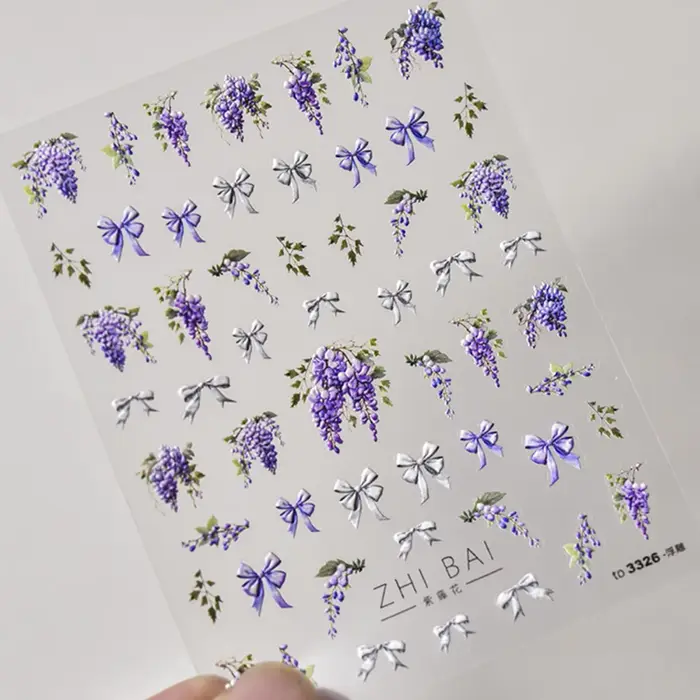 Autocollants 5D de fleurs de glycine violette pour nail art, 1 pièce, adhésif de transfert, décorati