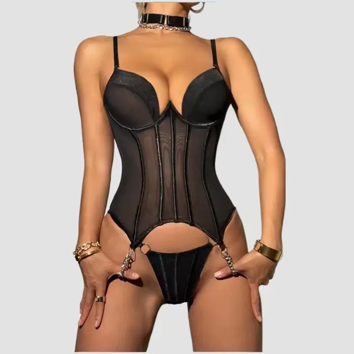 Sexy Dámske spodná bielizeň Polyester Set s priehľadné reťaze a čipky späť pre ženy špeciálne príležitosti