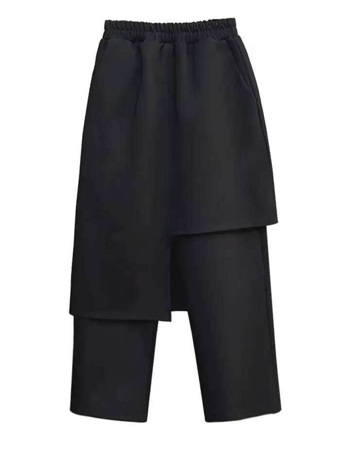 [EAM] taille haute élastique noir irrégulière Long sarouel nouveau pantalon coupe ample femmes mode 