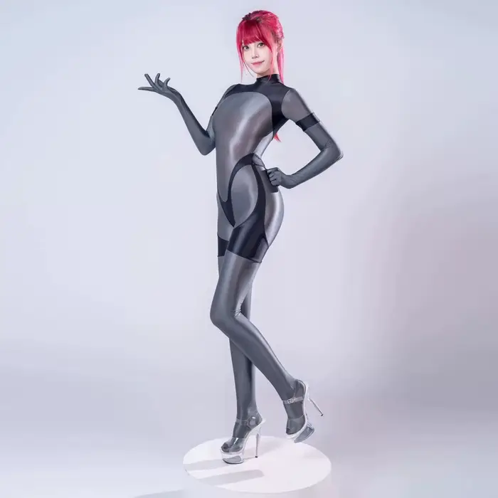 Lesklé a hladké kombinézy pre ženy, zips na zadnej strane, Patchwork, body jednodielne s dlhými rukávmi, Sexy Cosplay Clubwear kombinézy, tesný trikot