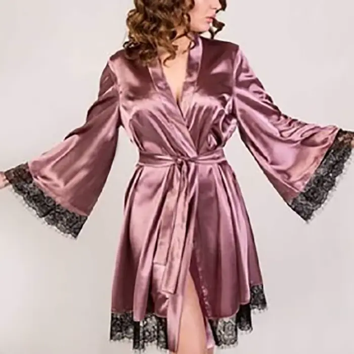Šaty Kimono Žena Elegantné saténové čipky Nočné oblečenie Svadobné Špeciálne príležitosti