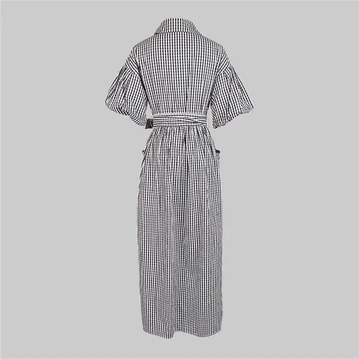 Yeezzi 2025 nouvelle mode Plaid revers chemise robe femmes manches à volants poches boutonnées fente