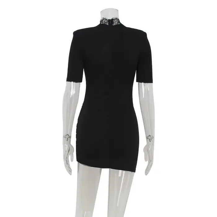 Robes à col haut pour femmes, mini robe éducative, tenues à demi-manches, gaine de tambour évidée, p