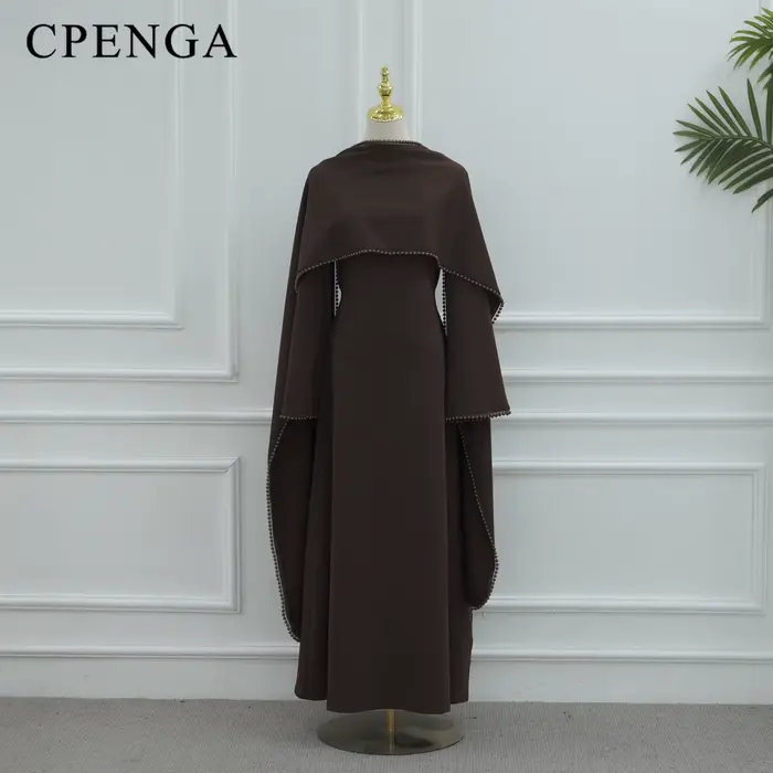 Skromné abaya šaty pre moslimské ženy z Blízkeho východu s odnímateľným šálom