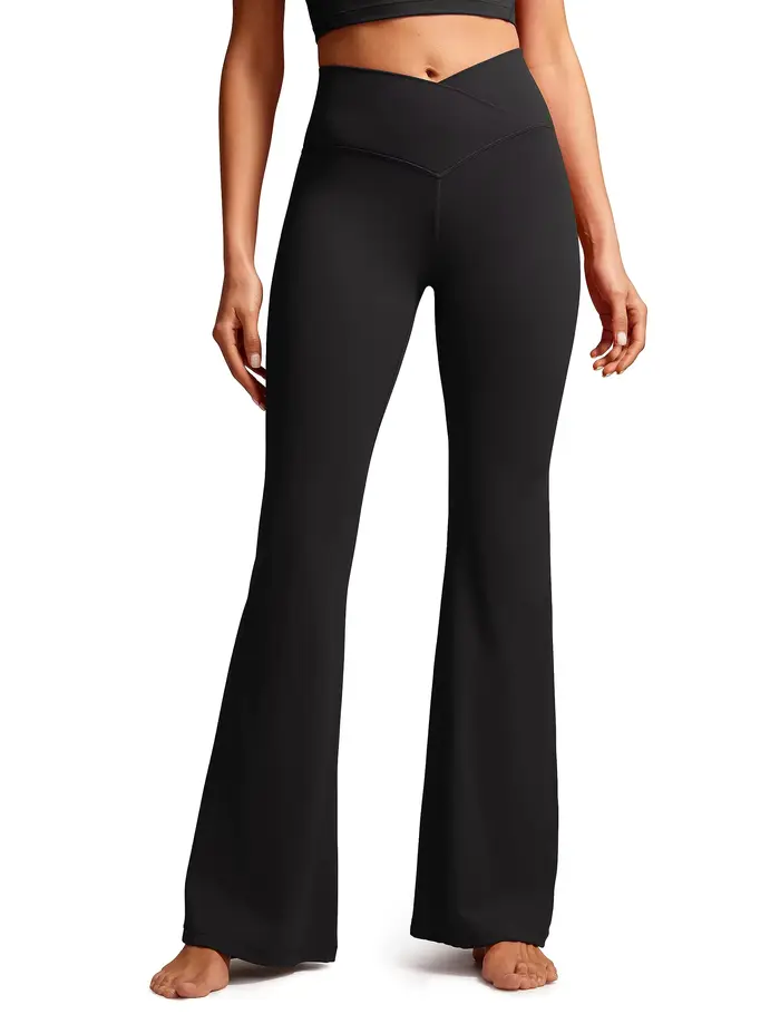TUNIControl-Leggings évasés croisés pour femmes, pantalons de yoga, bas à cloche, taille haute, V, B