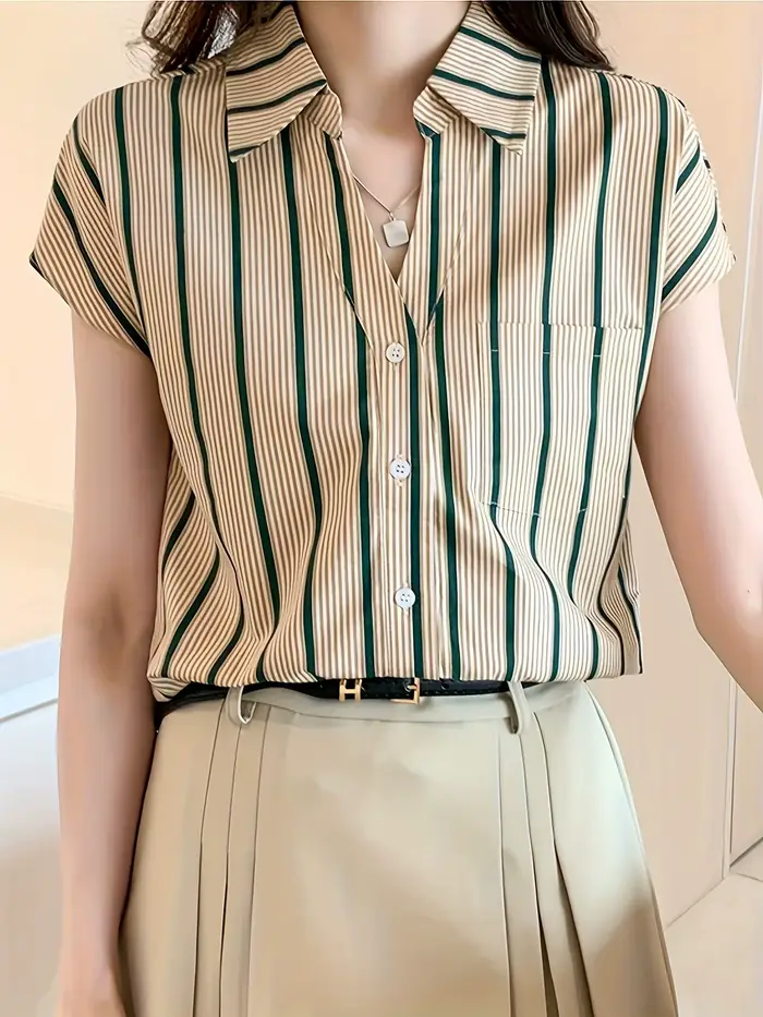 Mode rayé femmes blouses nouveau printemps été dames chemises sans manches bas dessus de chemise blu