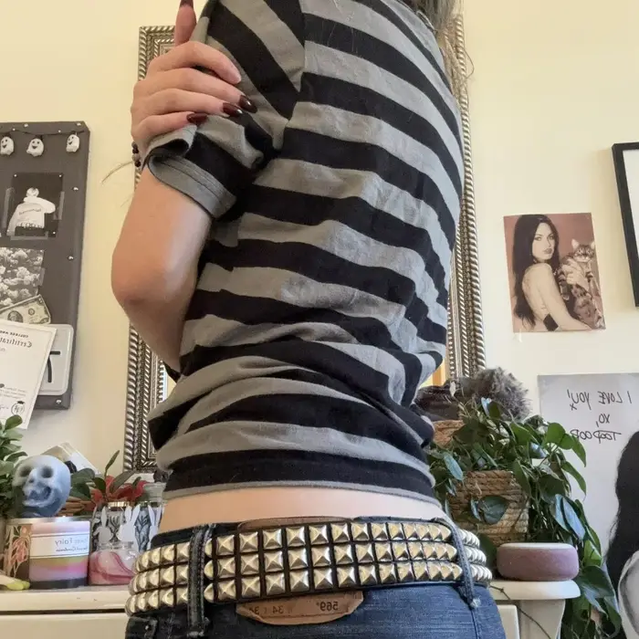 Dámske Y2k Grunge pruhované tričko voľný strih okrúhly výstrih krátke rukávy Emo top 2000s Harajuku Vintage pre tínedžerky dievčatá Goth