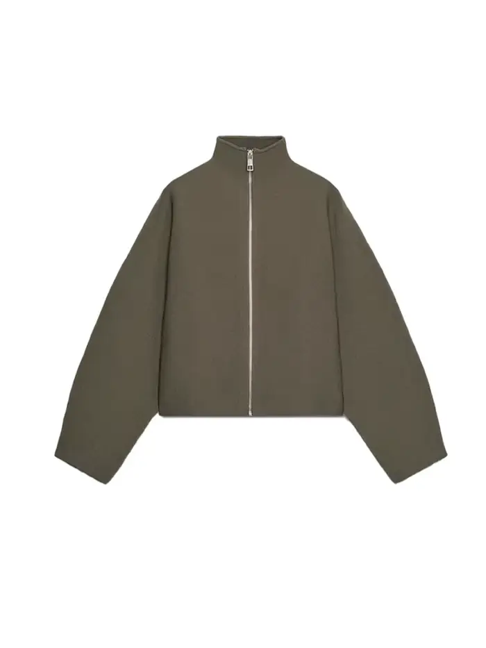 Veste courte Vintage à col montant pour femme, manteau ample et chaud avec fermeture éclair, manches