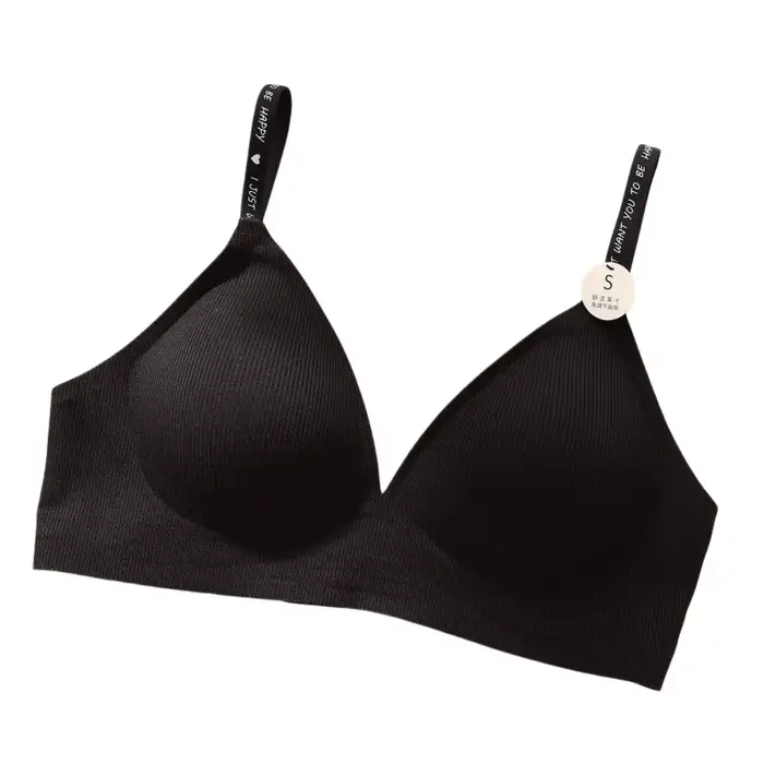 Soutien-gorge sans armatures côtelé pour femmes, bretelles réglables à imprimé lettres, bralette ave