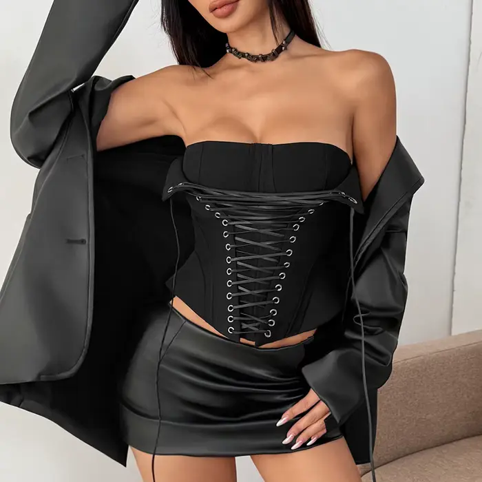 Hnedý korzet pre ženy, šnurovaný bustier