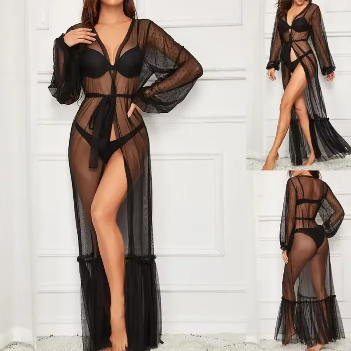Čierne čipkované dlhé šaty pre ženy, sexy spodná bielizeň pre ženy, dlhé šaty, pohodlné nočná košeľa, pyžamo