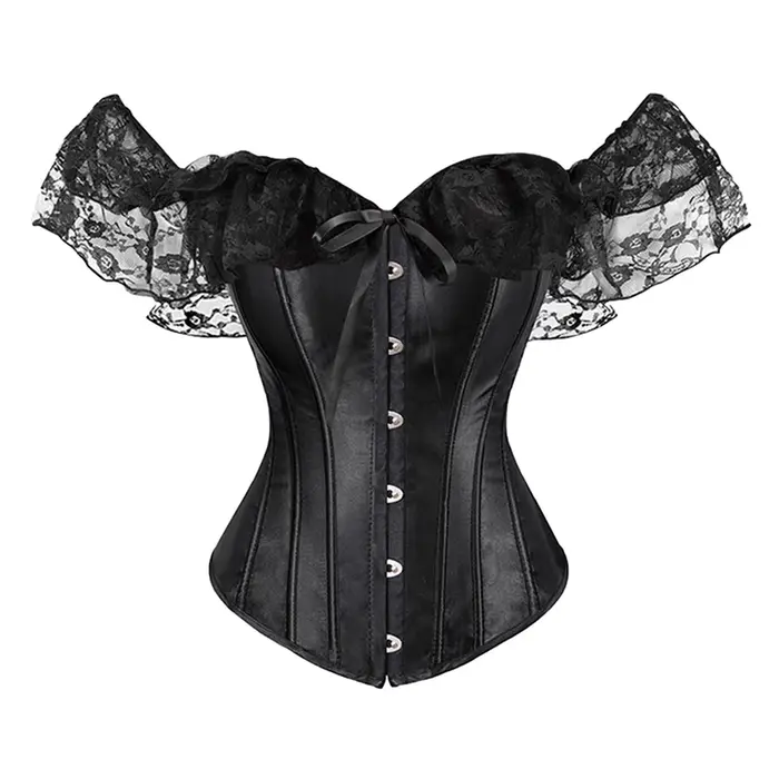 Couleur unie Satin dentelle hauts Corset Sexy épaules nues chaîne poitrine Bustier Corsets femmes Lingerie Bustiers Blalck rouge blanc Corset