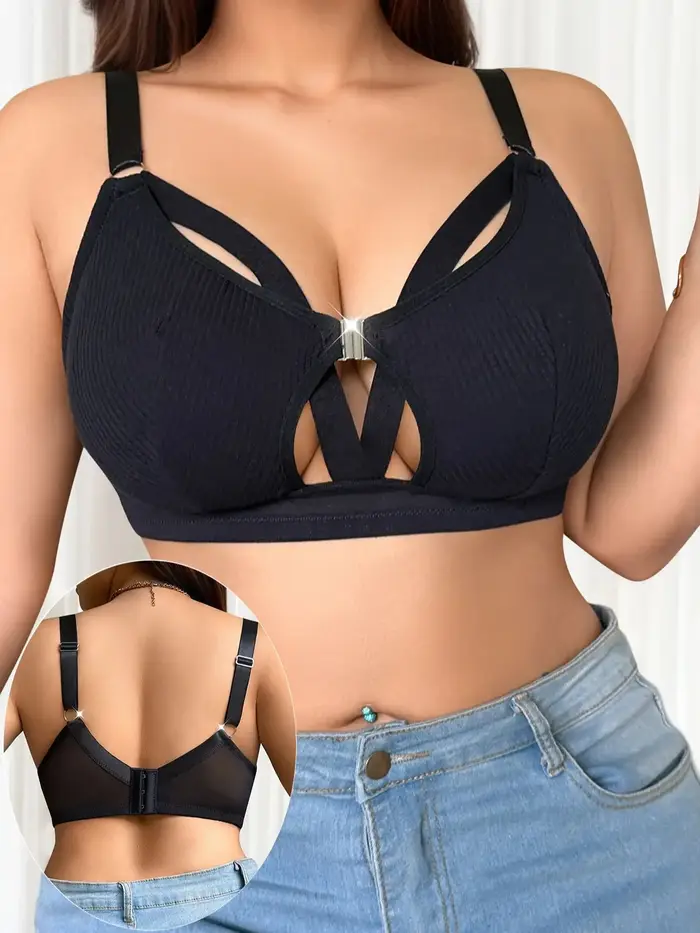 Veľká veľkosť sexy módna Lingerie bez drôtov s predným zapínaním celoprsná podprsenka čierna veľké veľkosti spodnej bielizne 1XL-5XL MR3527