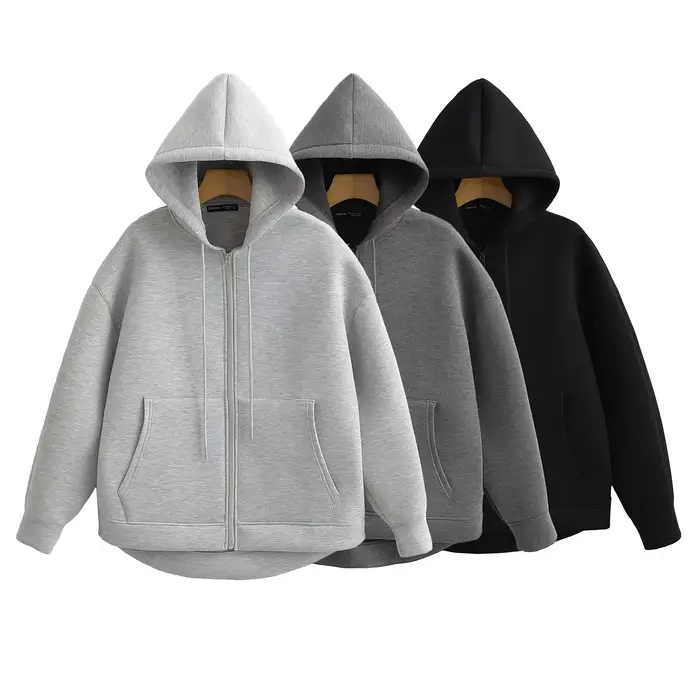 HH automne femmes décontracté veste à capuche ample surdimensionné fermeture éclair sweat à capuche 