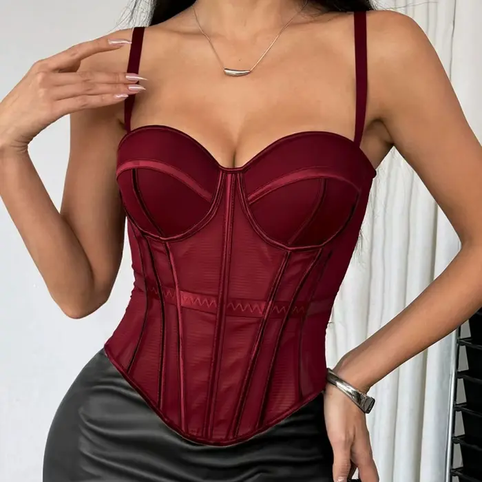 Veľkosť Sexy Mesh priehľadný Lady Bustier Elegantné tvarovanie Ženy Korzet Dievčatá Tenké večerné oblečenie Kultúry High Lady Krátke telo Shaper