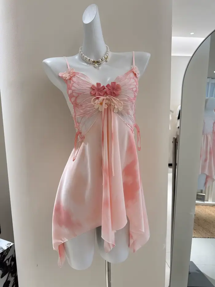 Papillon dentelle Lingerie jarretelle Chemise de nuit Chemise de nuit vêtements de nuit doux Appliqu