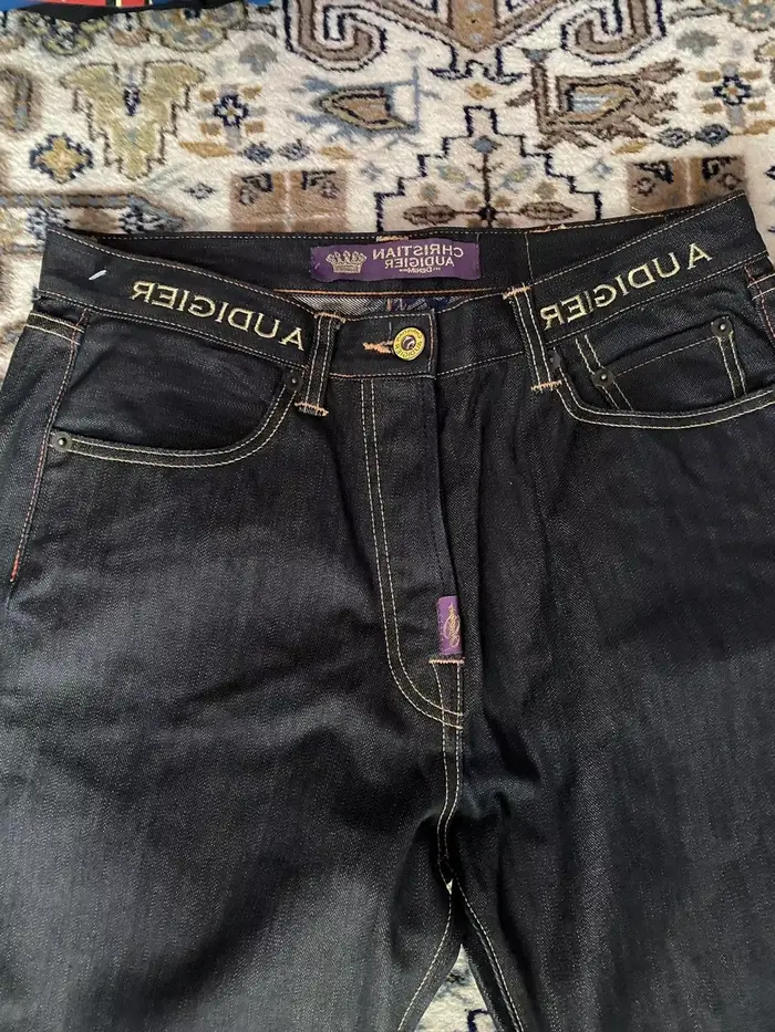 Jean décontracté vintage années 2000 avec motif Statue de la Liberté et diamants, taille haute, coup