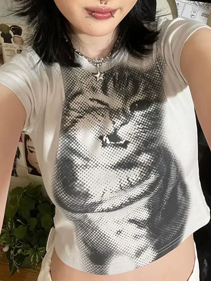 Biele základné krátke tričko s potlačou Harajuku Animal