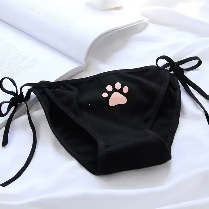 Ženy Sexy nastaviteľná obväz Lolita nohavičky nízky pás Lingerie roztomilý pazúr slipy Animácia dievča Kawaii mačacia labka vzor spodná bielizeň