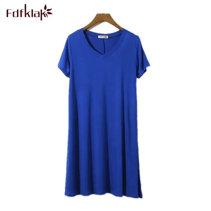 Fdfklak Neformálne nočná košeľa Voľná Dámske krátky rukáv Sexy V-Neck nočná košeľa Letné šaty Bavlna nočná košeľa Dámske nočné košele