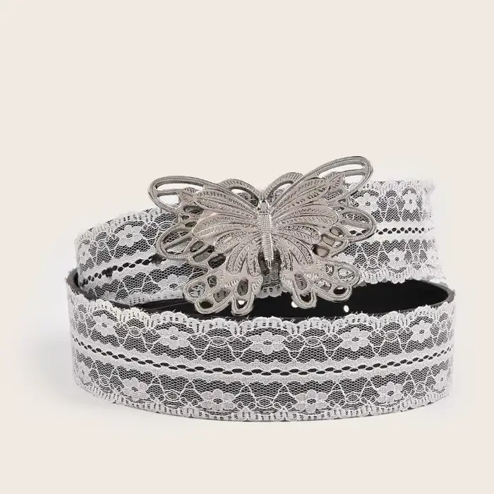 Belle ceinture de taille en dentelle florale blanche ; Accent de mode réglable assorti pour les femm