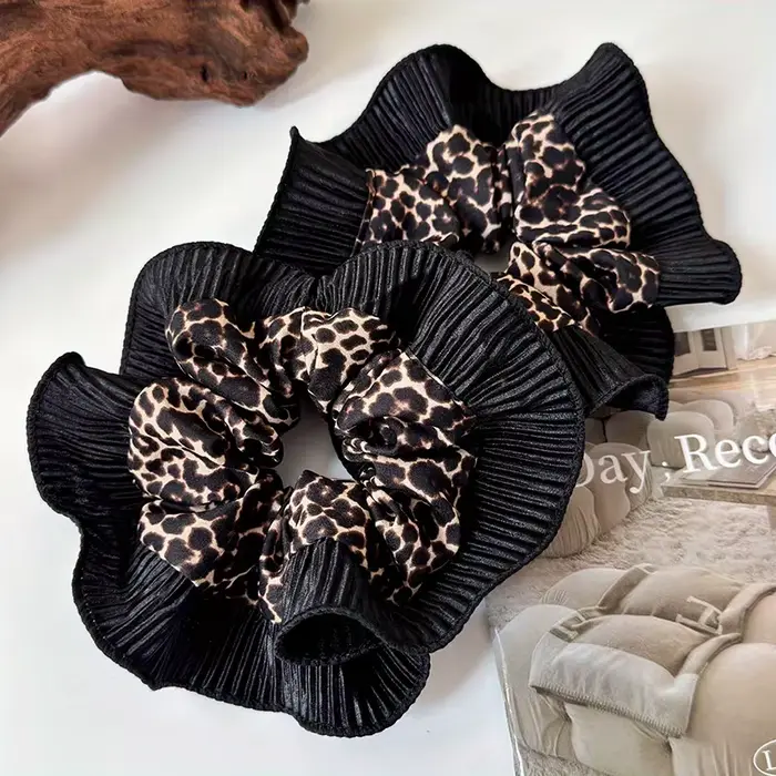Anneaux de cheveux en dentelle imprimé léopard Vintage pour femmes, attaches de cheveux élégantes au