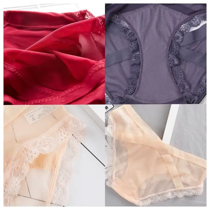 Sexy sieťované ženské neviditeľné nohavičky s čipkou a mašľou