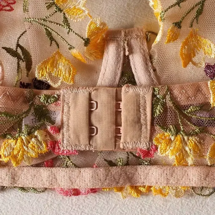 Dámske kvetinové vyšívané spodná bielizeň Set, Boho priehľadná podprsenka, nohavičky spodná bielizeň Set, intímne, 2 kusy