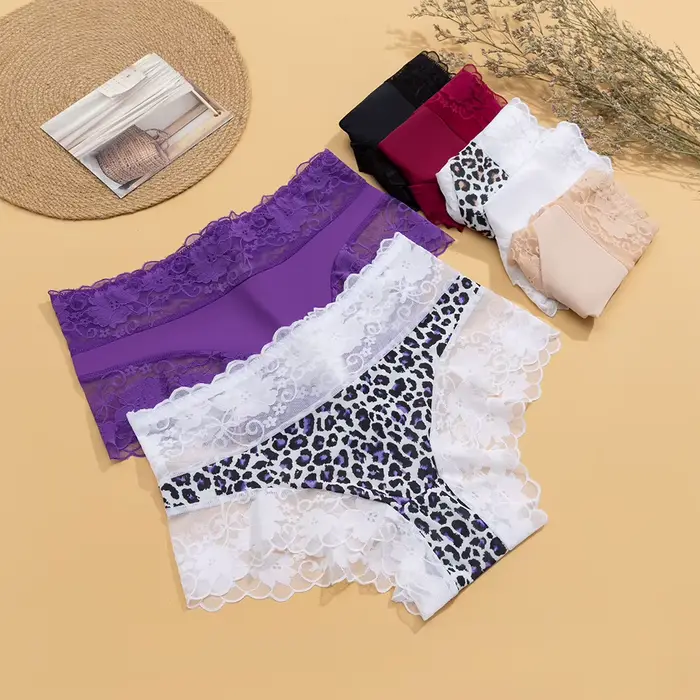 TrowBridge Dámske mäkké kvetinové čipky nohavičky, Trendy Leopard vzor spodná bielizeň, spodná bielizeň Otvorené, Plus veľkosť, PantyHot