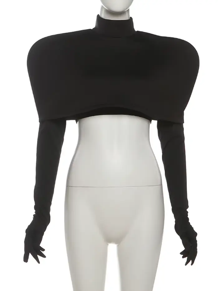 T-Shirt à col roulé Chic pour femmes, ensemble 2 pièces, classique, nouvelle tendance, gants longs +