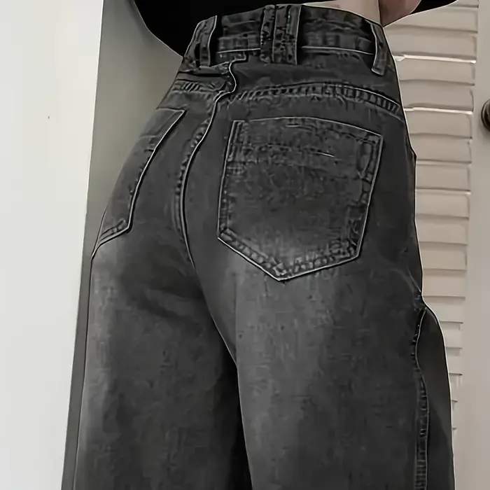 Jean taille haute pour femme, streetwear, designer, jambe large, gris classique, gothique, pantalon 