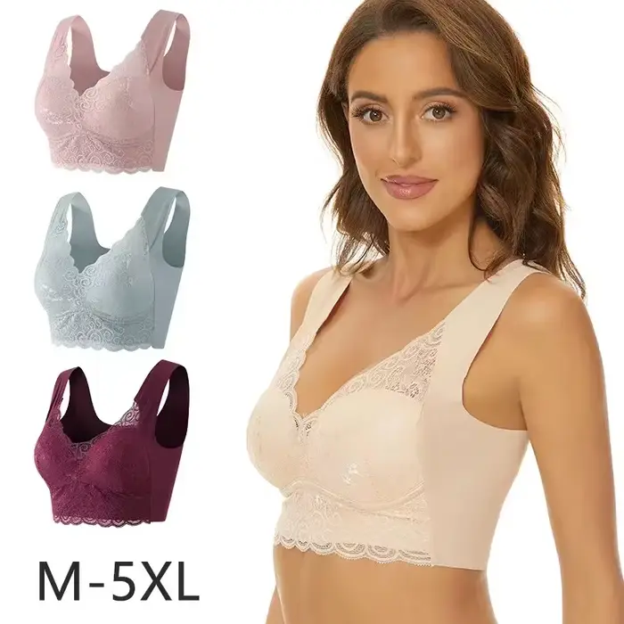 Štýlové Plus veľkosť Dámske podprsenka s pletenou čipkou v bezšvíkové tri štvrtiny Nylon pre ženy špeciálne príležitosti