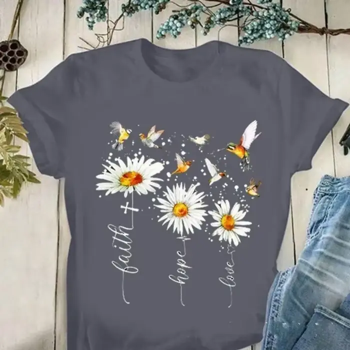 T-shirt manches courtes col rond femme, estival et estival, avec Faith Manucure Love Destroy AndrPri