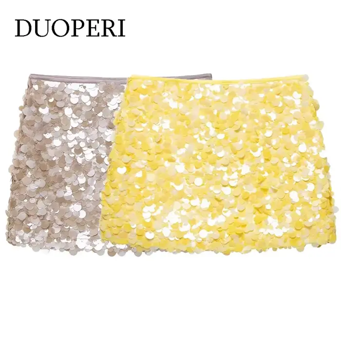 DUOPERI femmes Y2K avec paillettes solide a-ligne Mini jupe côté fermeture éclair taille haute femme