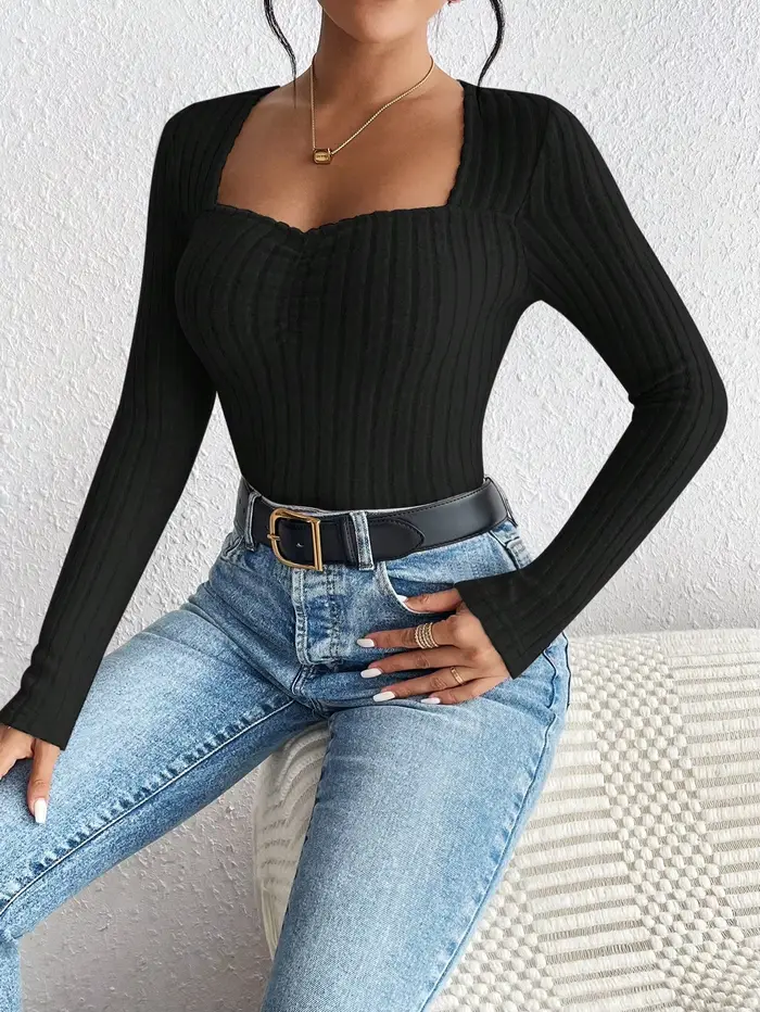 Chemise de Base tricotée à col en diamant pour femmes, haut décontracté à manches longues, tricot, t
