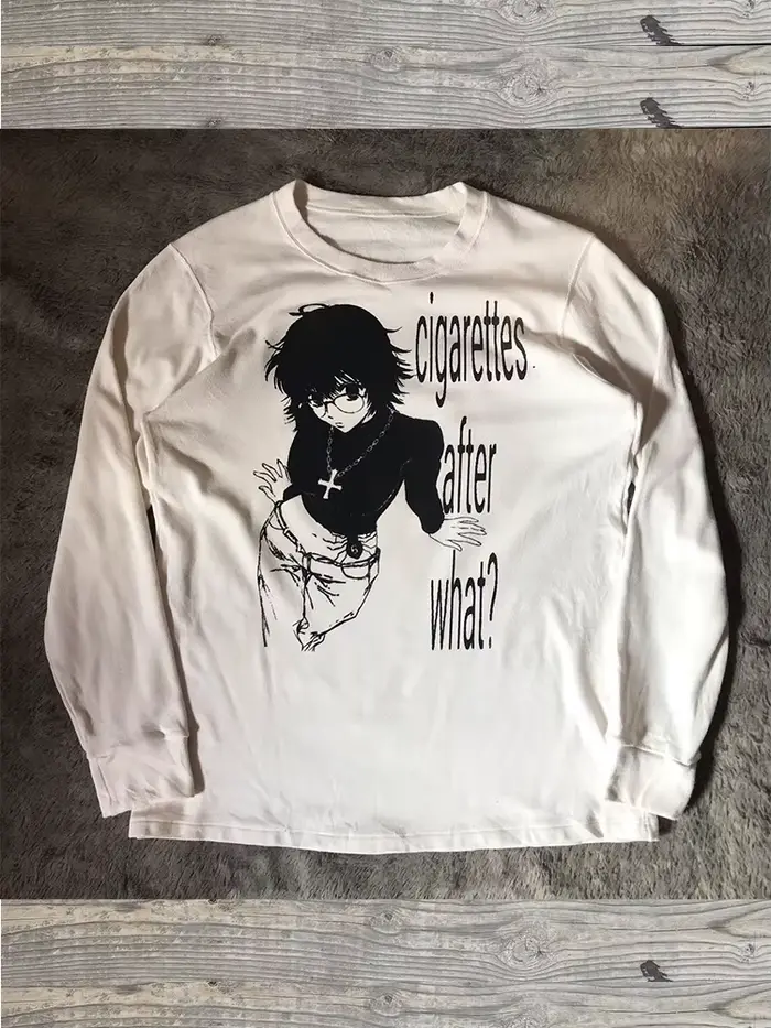 Dámske retro roztomilé Harajuku slim fit tričko biele voľné dievčenské s písmenami Anime potlačou dlhý rukáv
