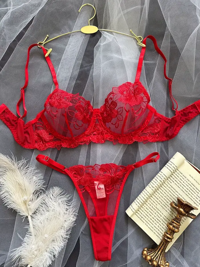 Červené sexy body Lingerie pre ženy čipka priesvitné spodné prádlo víla výšivka krátke súpravy jemná podprsenka