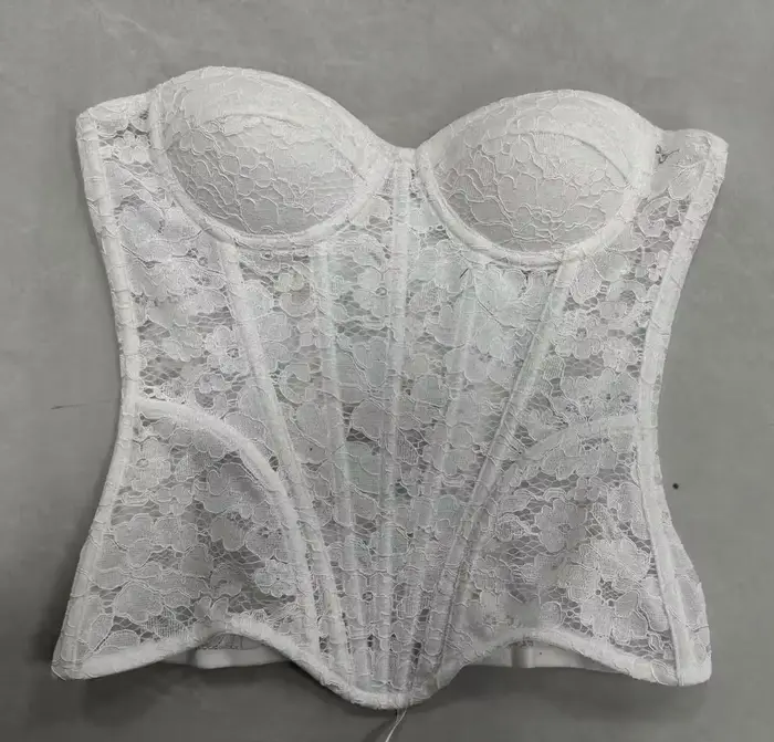 Dámska biela čipkovaná korzetová podprsenka Overbust luxusný živôtik na svadbu Bez ramienok Šnurovací bustier Trubičkový top Trenažér pásu Oceľové kosti