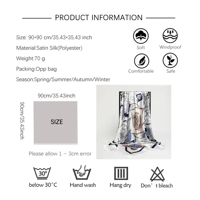 Foulard carré en soie pour femmes, châle imprimé, bandeau en Satin, Hijab, bandes de cheveux, Bandan
