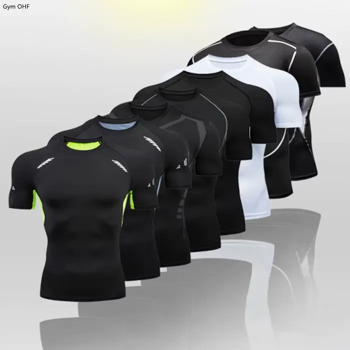 musculation sport homme tee shirt homme  T-shirt Rashguard à manches courtes pour homme, vêtement de