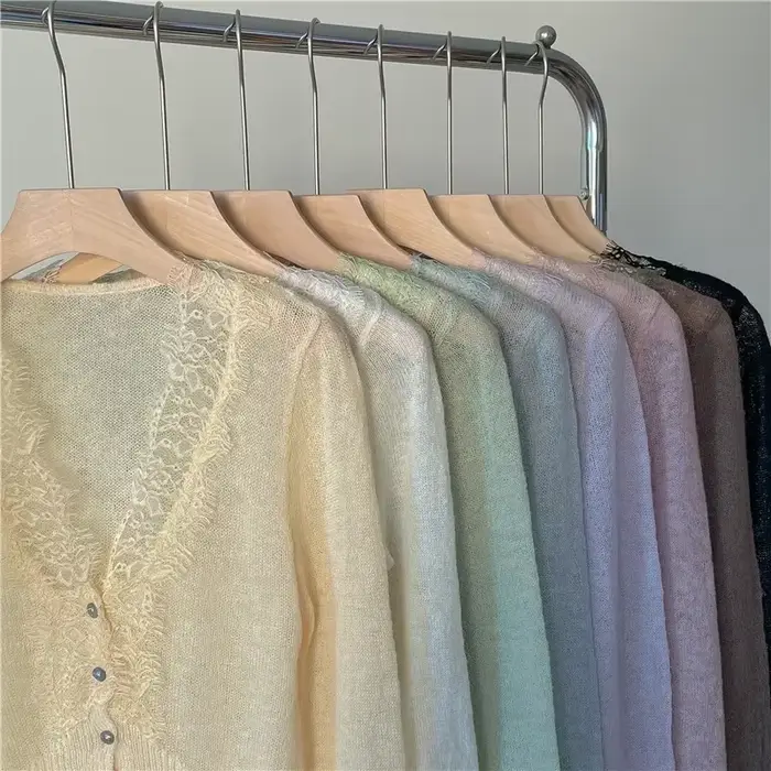 Seoulish-Cardigans Vintage en Dentelle pour Femme, Couleur Unie, Décontracté, Slim, Style Coréen, No
